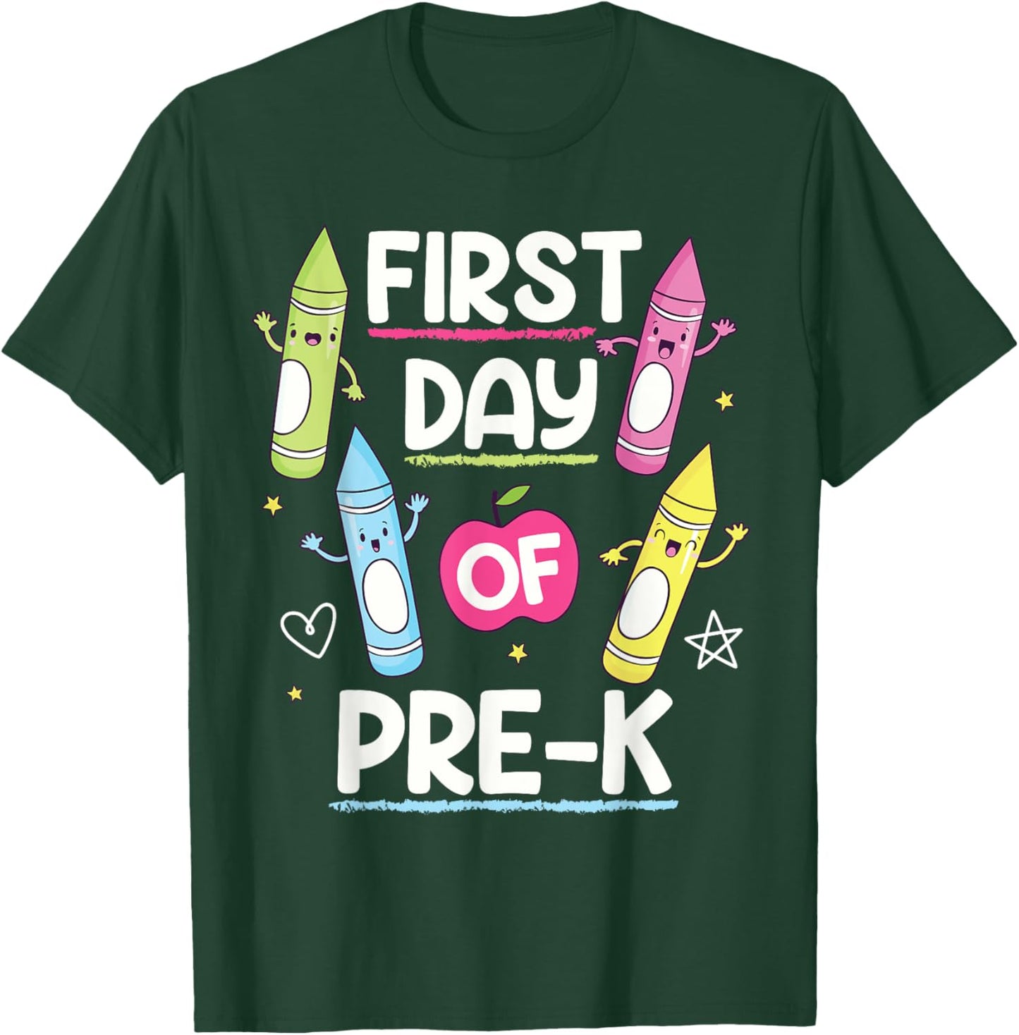 Happy First Day of Pre-K Crayon Funny Back to School 2024 T-Shirt - T-Shirt | Forest