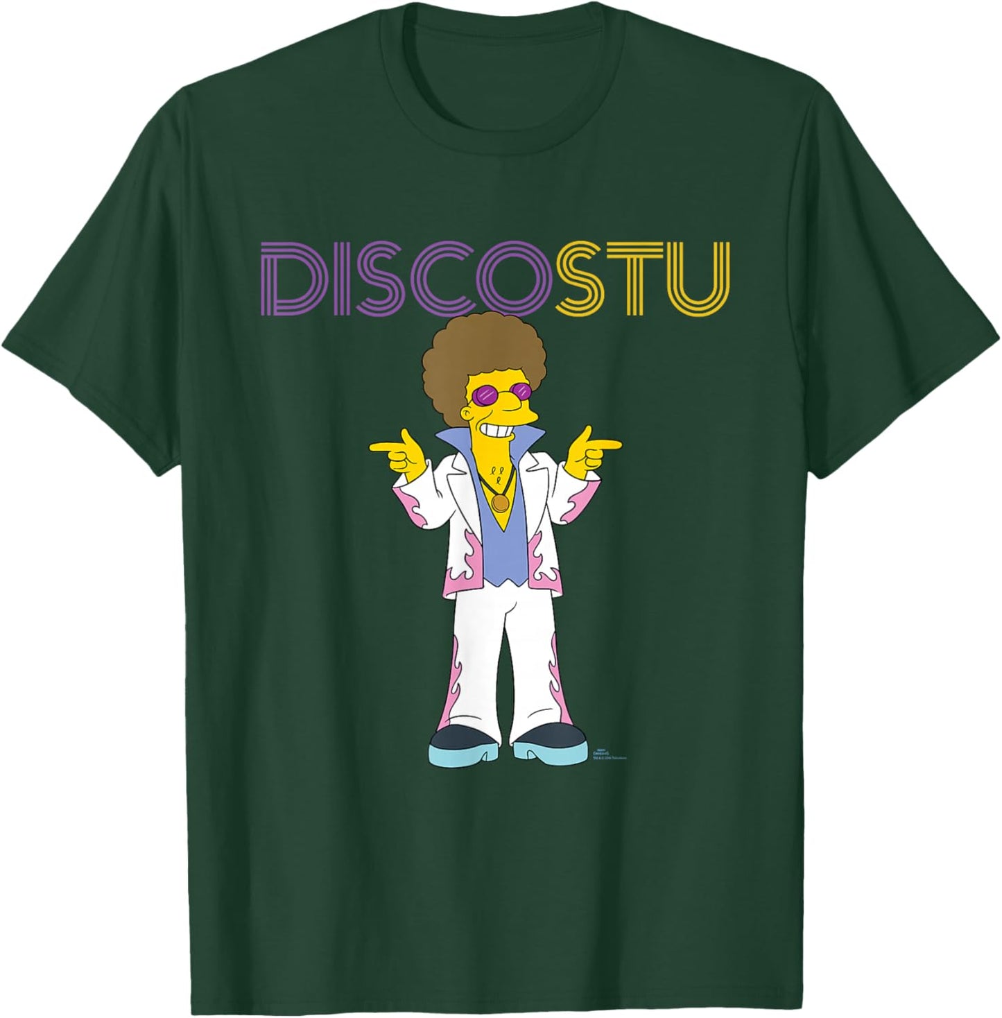 The Simpsons Disco Stu - -Adults & Kids - Black - Small - Short Sleeve - Crew Collar - Neon Name in Lights Design T-Shirt - T-Shirt | Forest