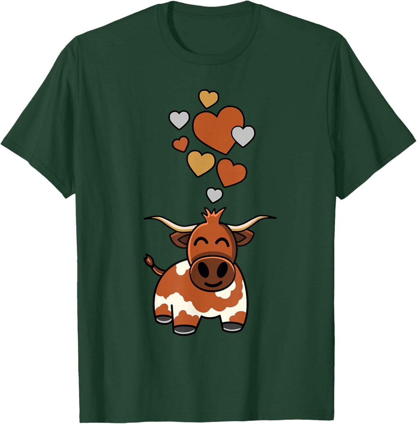 Cute Longhorn Cow With Hearts T-Shirt - T-Shirt | Forest