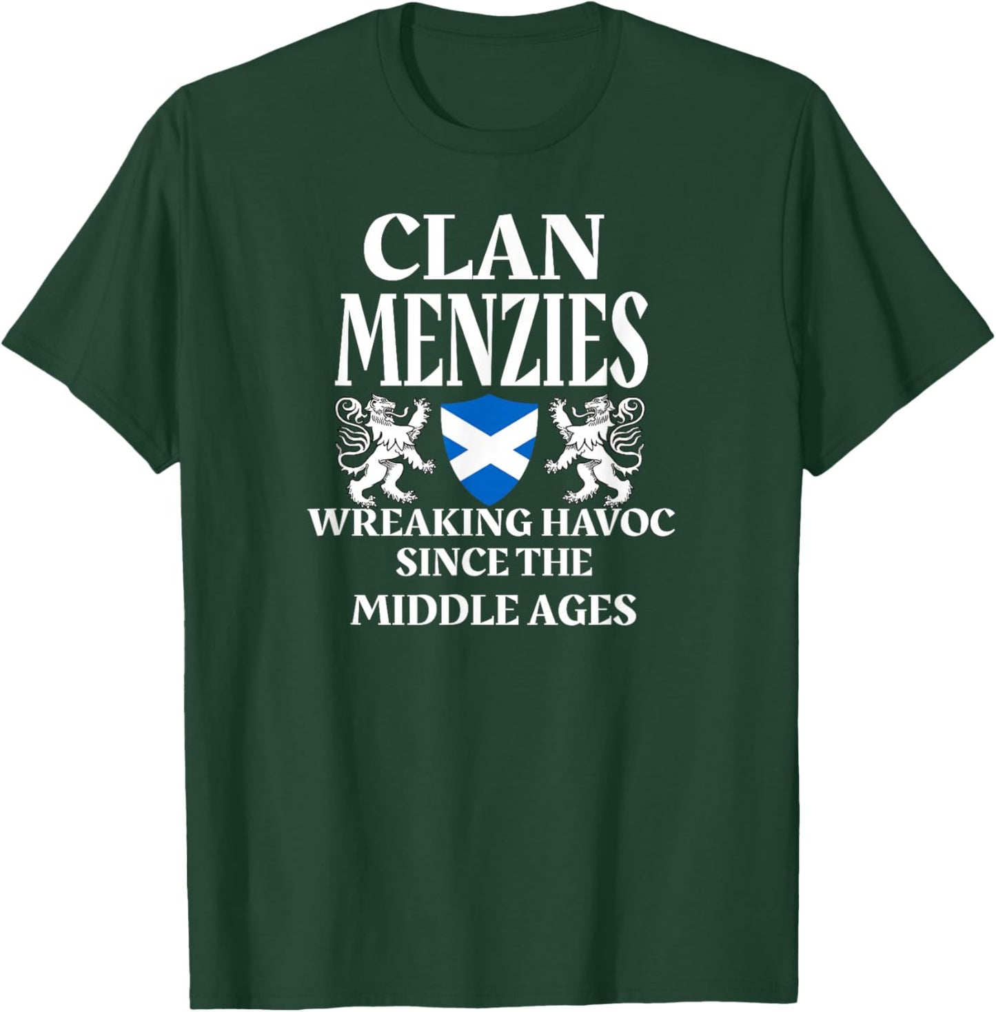 Menzies Scottish Clan Lion Family Name Tartan Kilt T-Shirt - T-Shirt | Forest