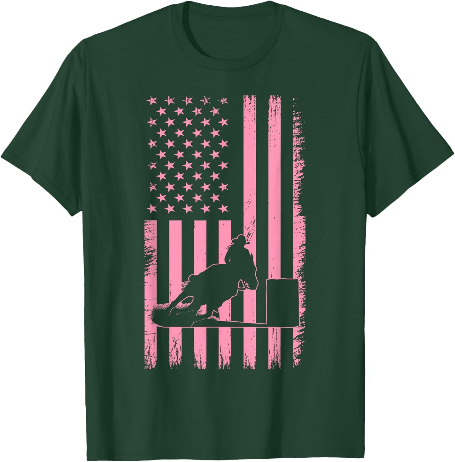 US Flag Pink Cowgirl Rodeo Western Horse Barrel Racing T-Shirt - T-Shirt | Forest