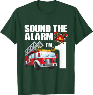 1 Year Old Firefighter Birthday Fire Truck Engine 1st Gift T-Shirt - T-Shirt | Forest