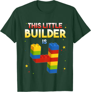 4 Years Old Builder Boy Girl Gift Building Blocks Birthday T-Shirt - T-Shirt | Forest