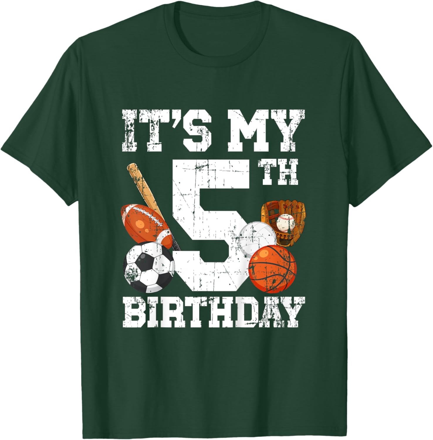 Kids 5th Birthday Sports Birthday Party Five Year Old Boy Bday T-Shirt - T-Shirt | Forest