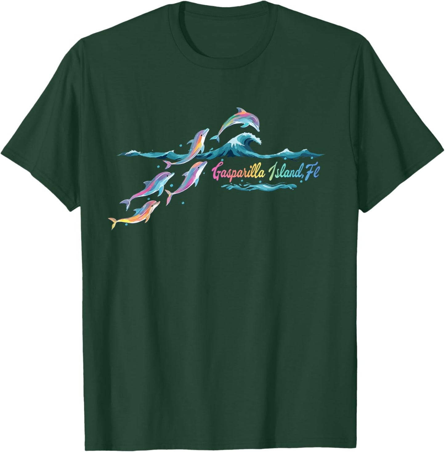Gasparilla Island Florida Colorful Dolphin Lover Beach T-Shirt - T-Shirt | Forest