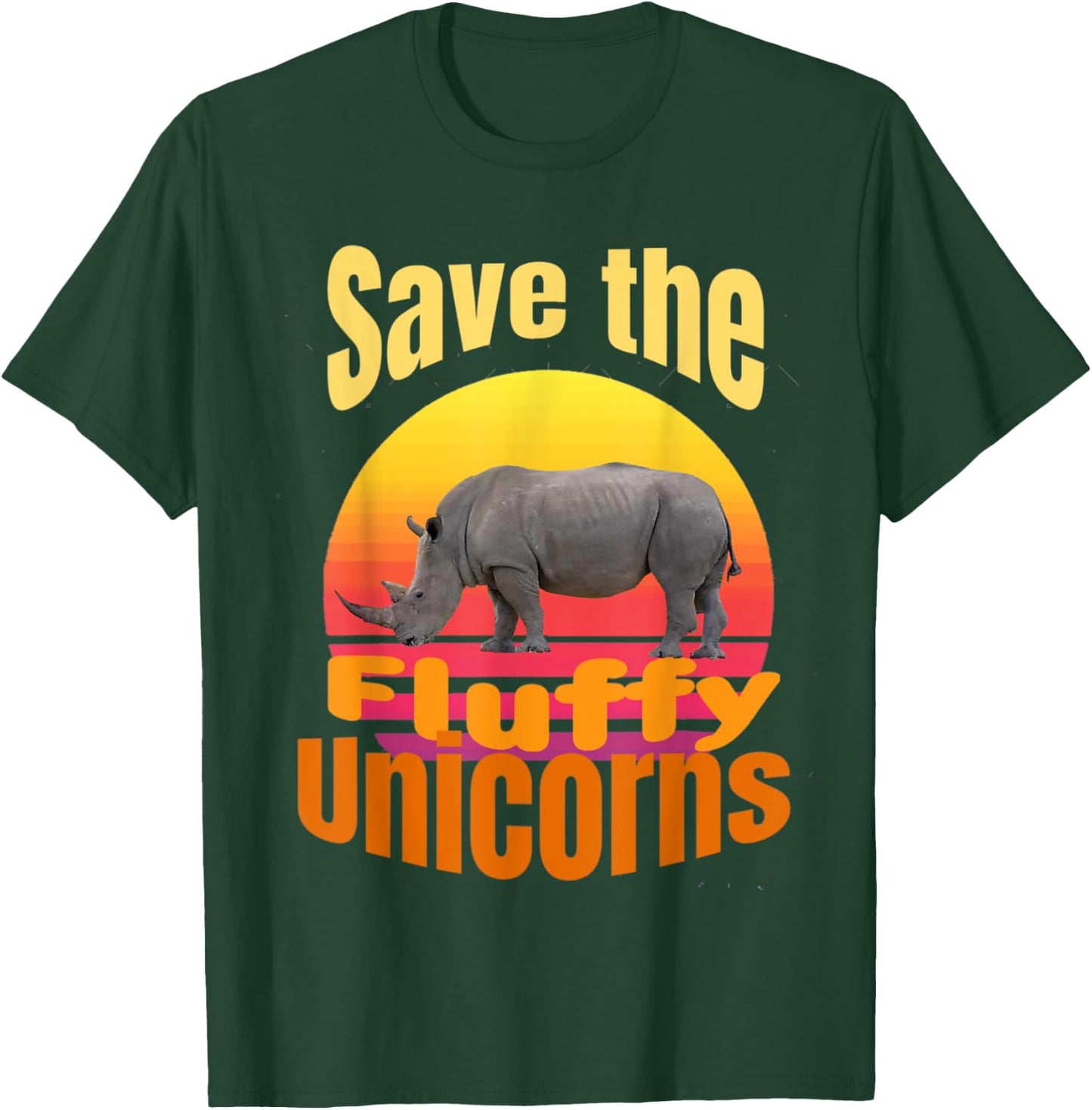 Funny retro sunset save the fluffy unicorns T-Shirt - T-Shirt | Forest