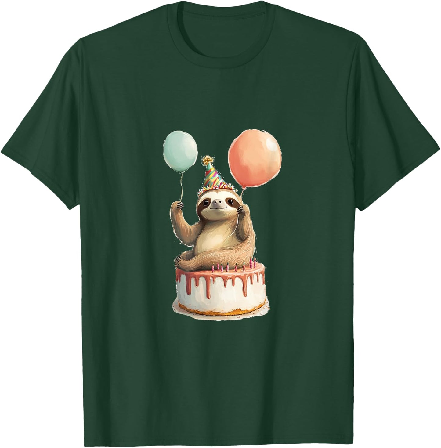 Sloth Happy Birthday Balloon Party Cake T-Shirt - T-Shirt | Forest