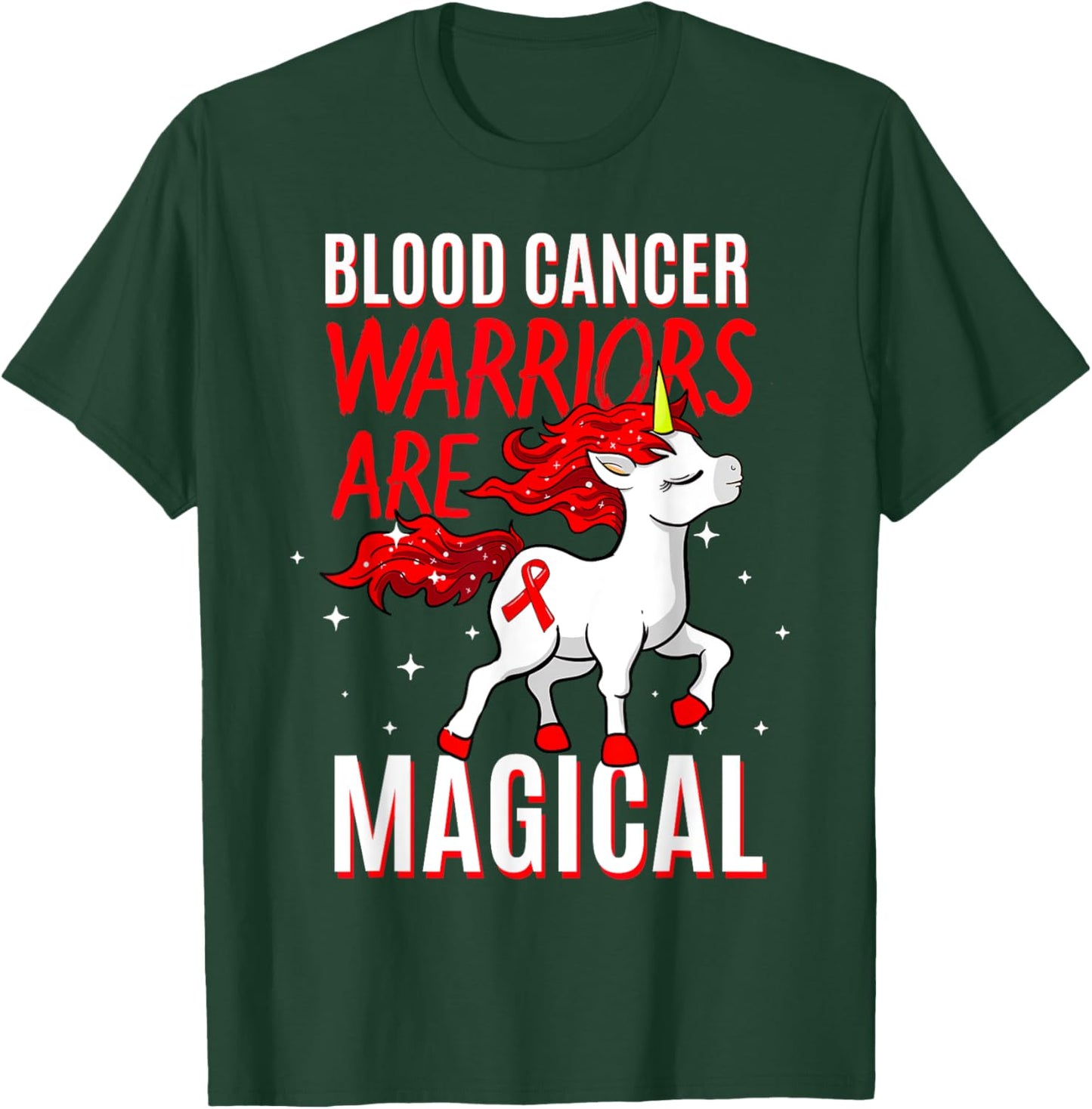 Blood Cancer Warrior Magical Unicorn Red Ribbon Liquid Tumor T-Shirt - T-Shirt | Forest