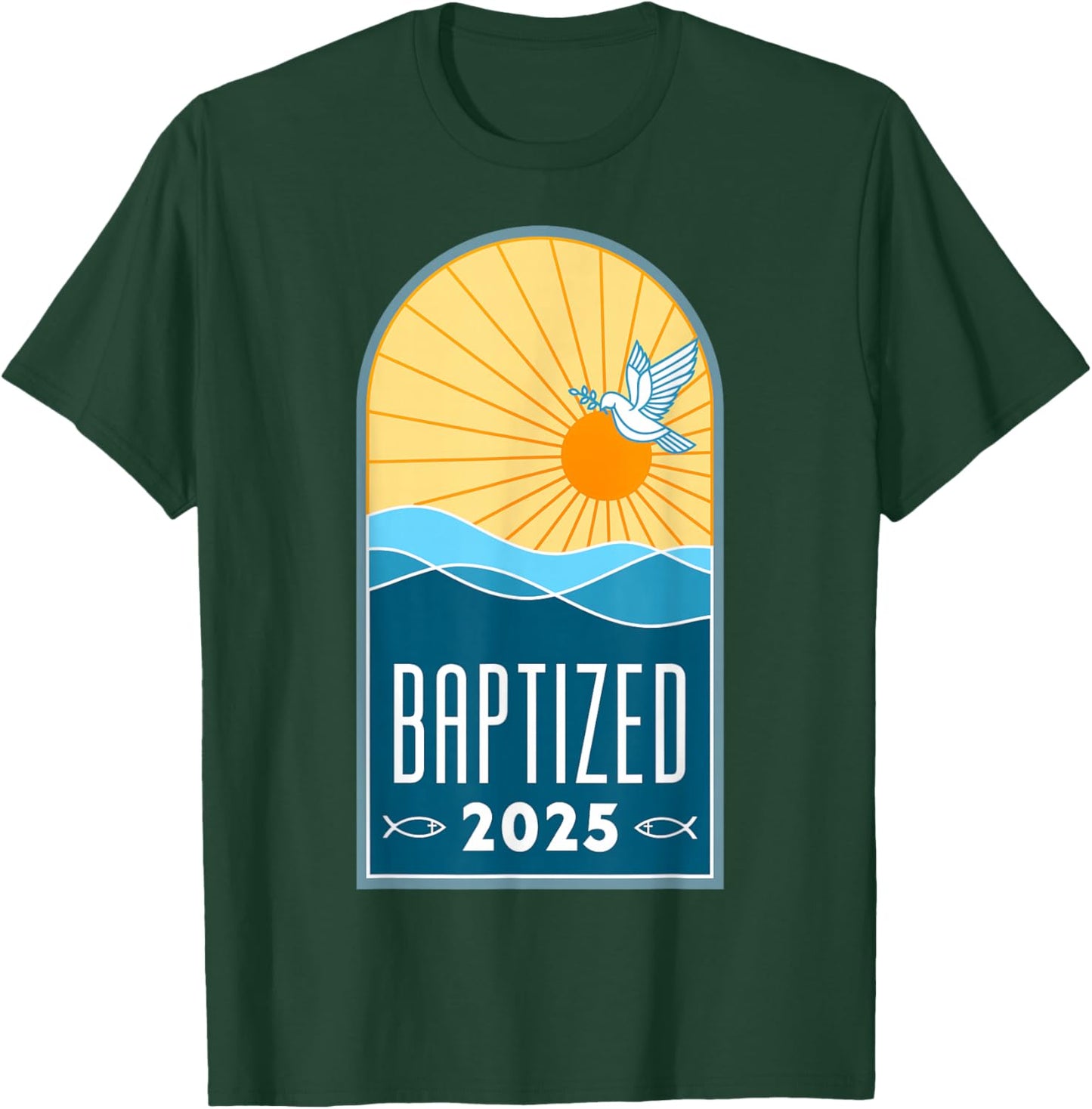 Christian Baptism Sunrise Line Art Baptized 2025 Religious T-Shirt - T-Shirt | Forest