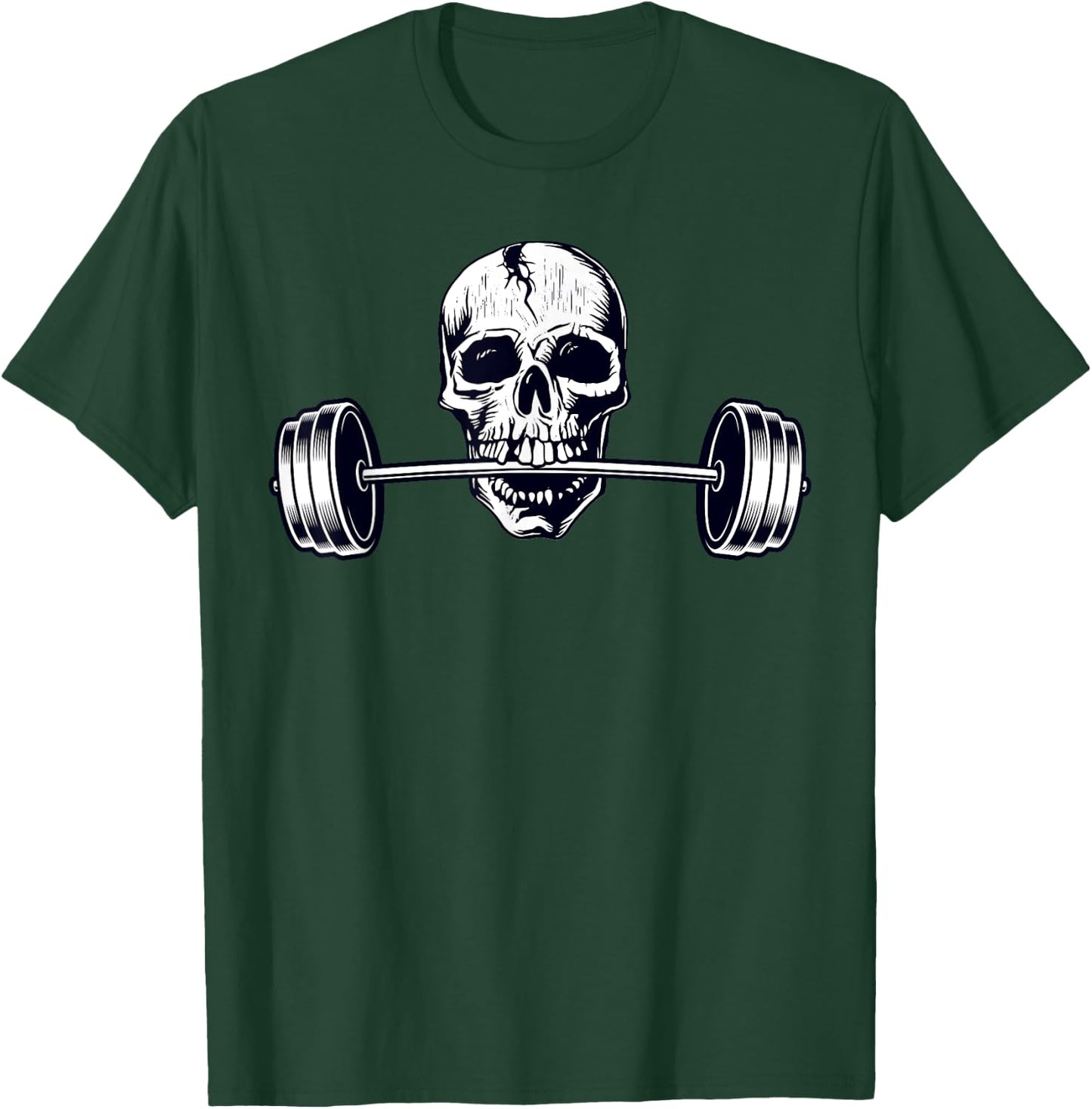 Weightlifting Shirt, Powerlifting Heavy Barbell Skull T-Shirt - T-Shirt | Forest