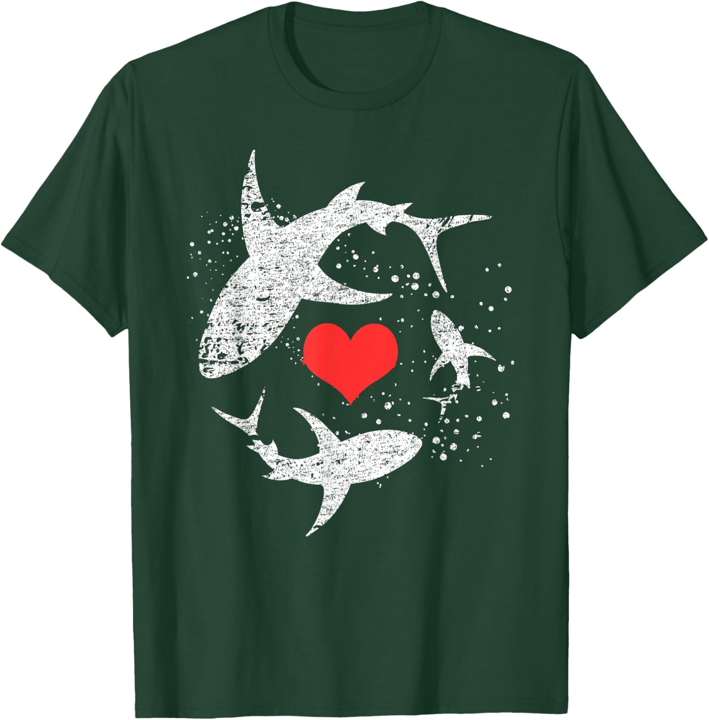 Vintage Shark Silhouette Hammerhead Shark Tiger Shark Heart T-Shirt - T-Shirt | Forest