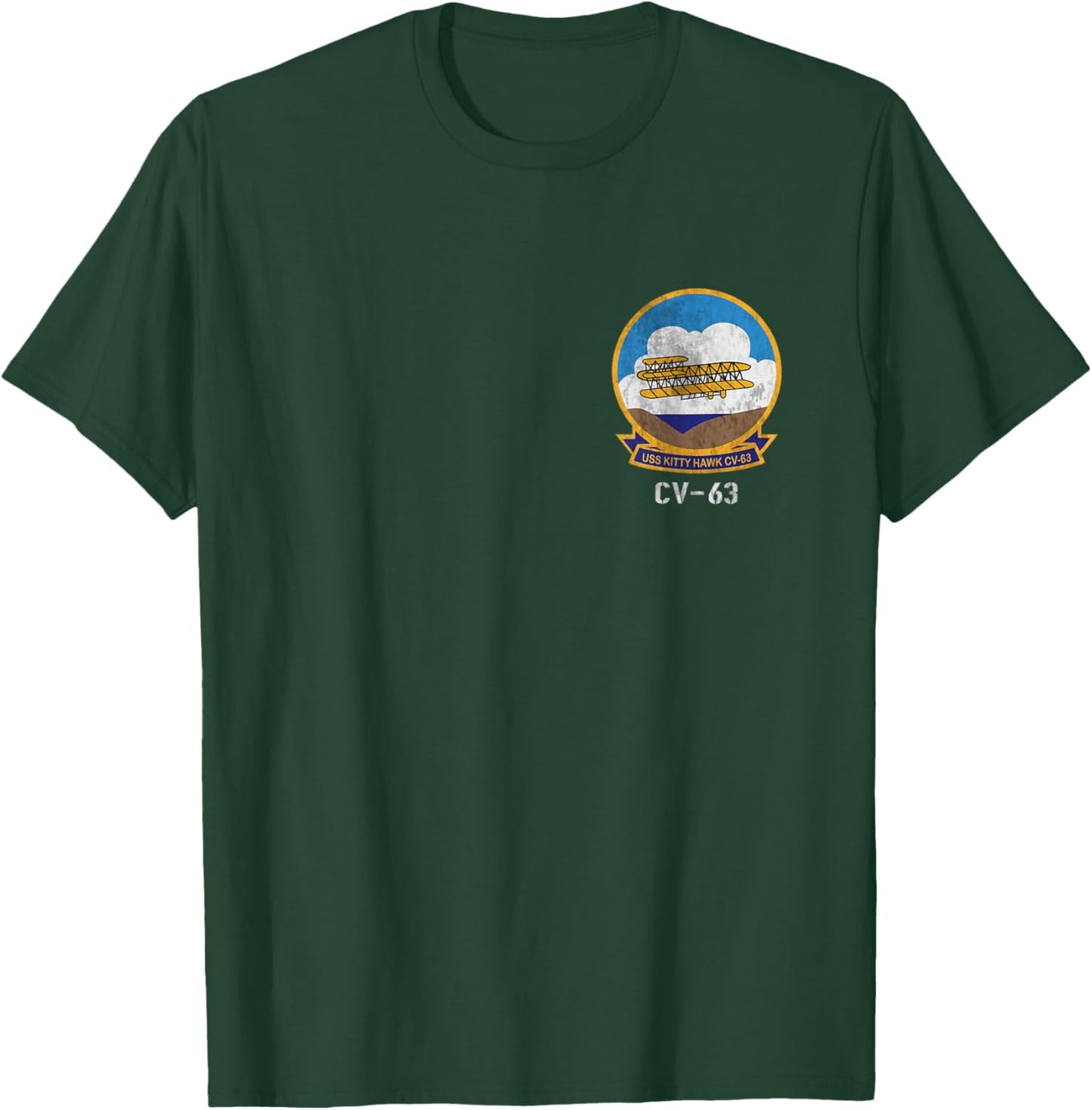 USS Kitty Hawk CV-63 Logo American Flag Aircraft Carrier T-Shirt - T-Shirt | Forest