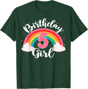 Birthday Girl 5 Years Old Rainbow Theme 5th Birthday Party T-Shirt - T-Shirt | Forest
