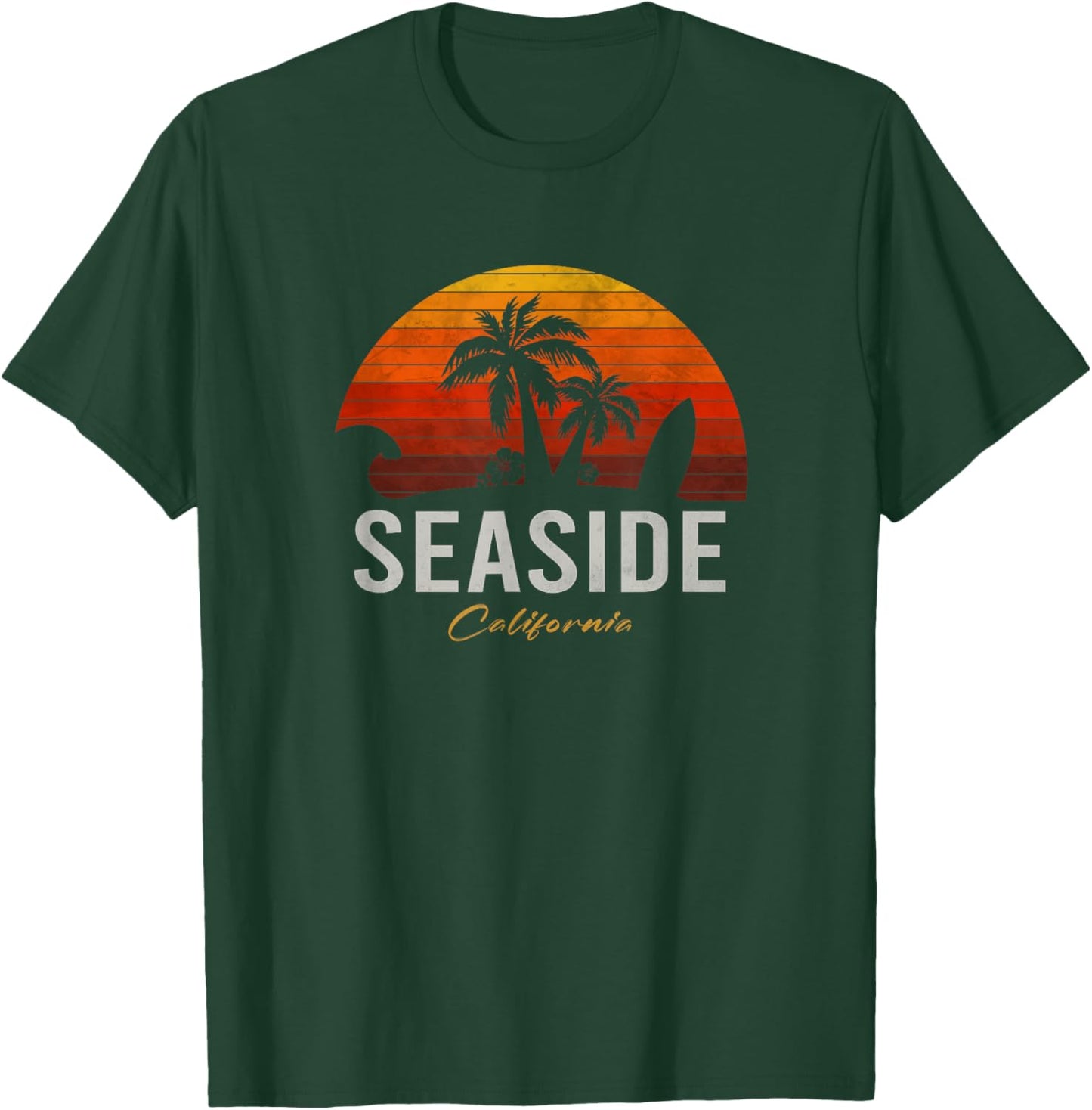Seaside California Retro Surfer Vintage Beach T-Shirt - T-Shirt | Forest