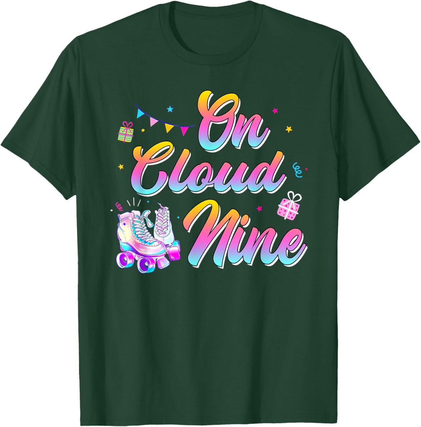 9th Birthday Shirt Girl Roller Skate 9 Yrs Old On Cloud Nine T-Shirt - T-Shirt | Forest