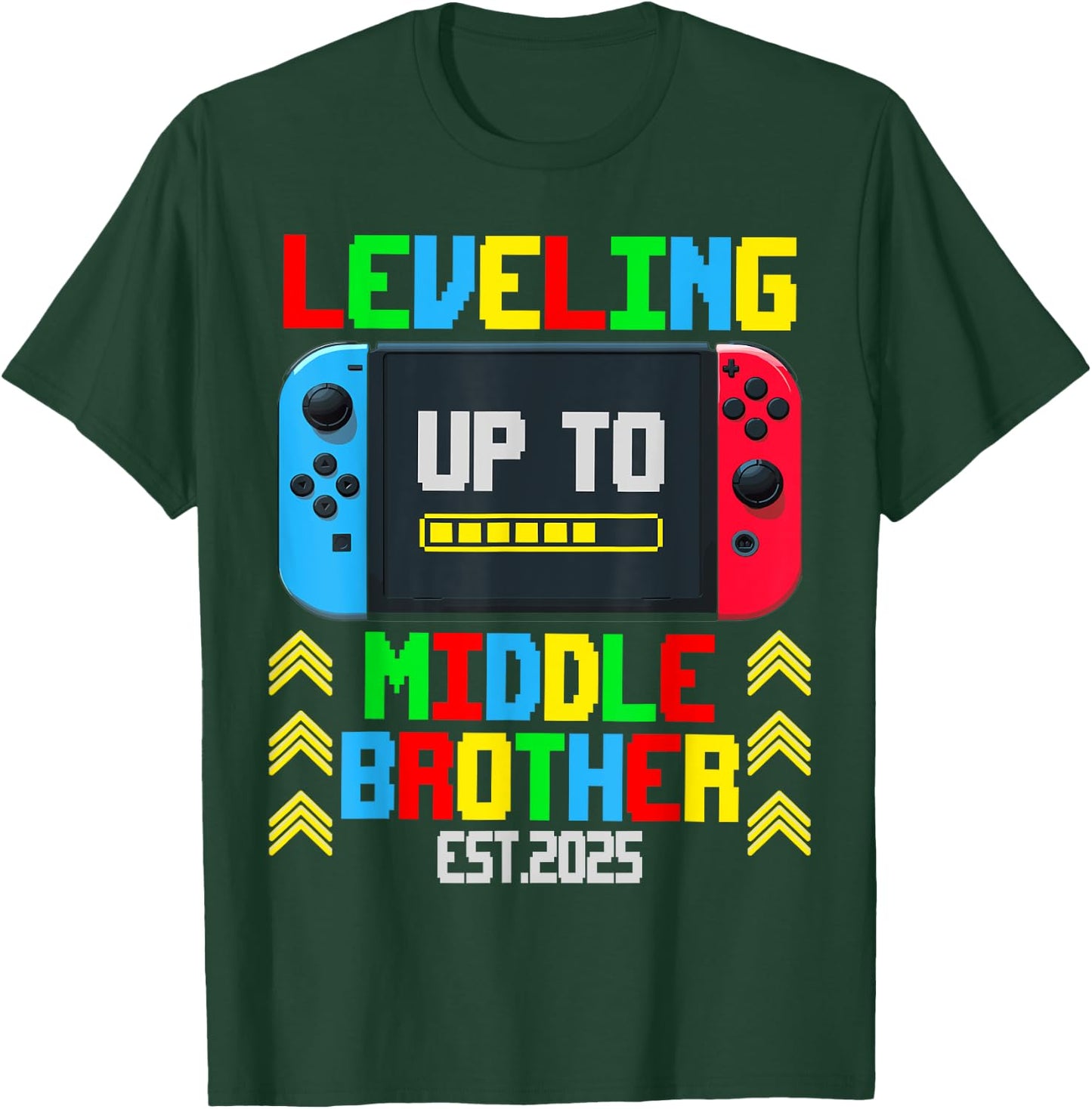 Pregnancy Announcement Leveling Up To Middle Brother 2025 T-Shirt - T-Shirt | Forest