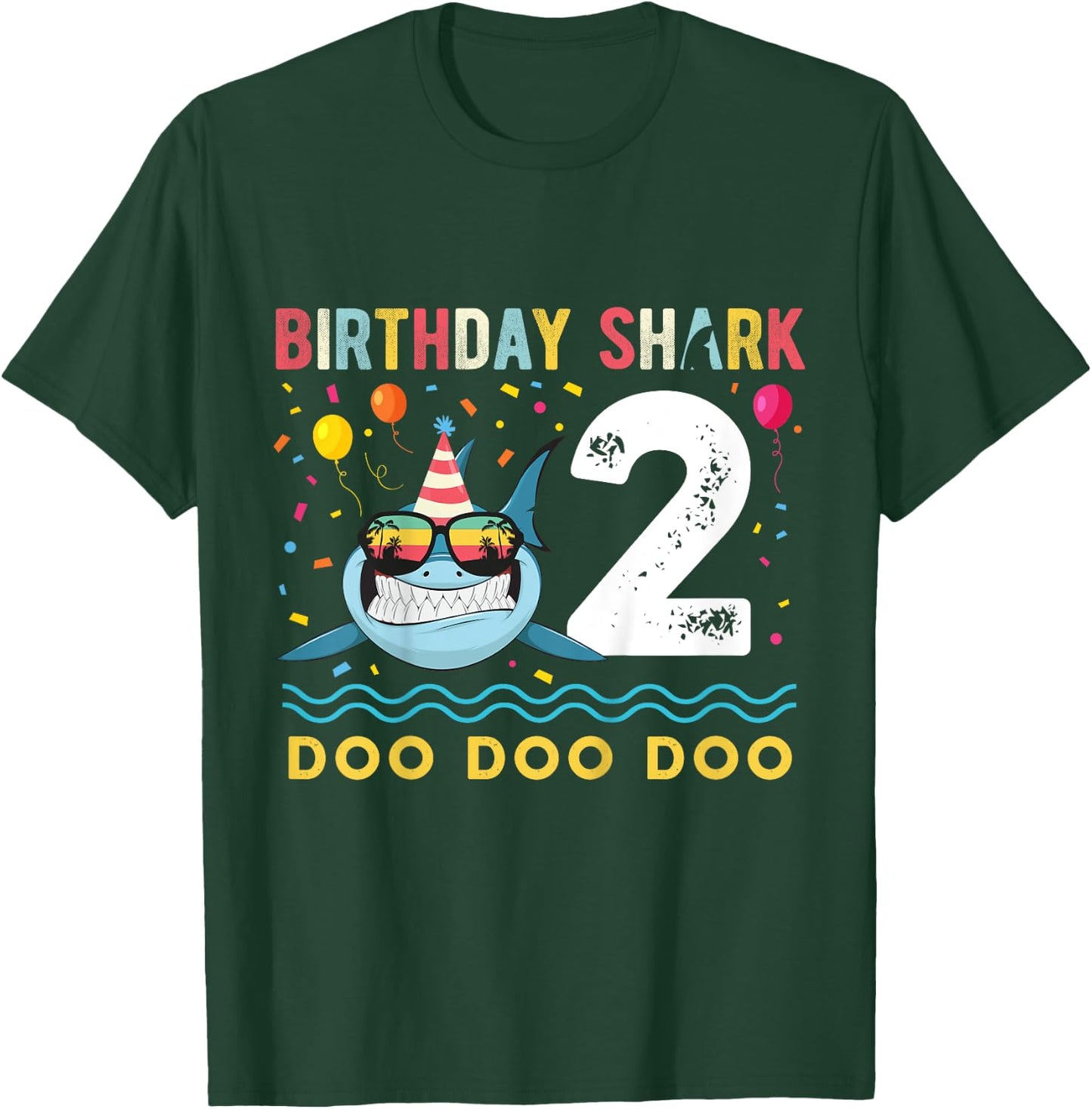 2 Year Old Birthday Boy Girl Shark Boys and Girls T-Shirt - T-Shirt | Forest