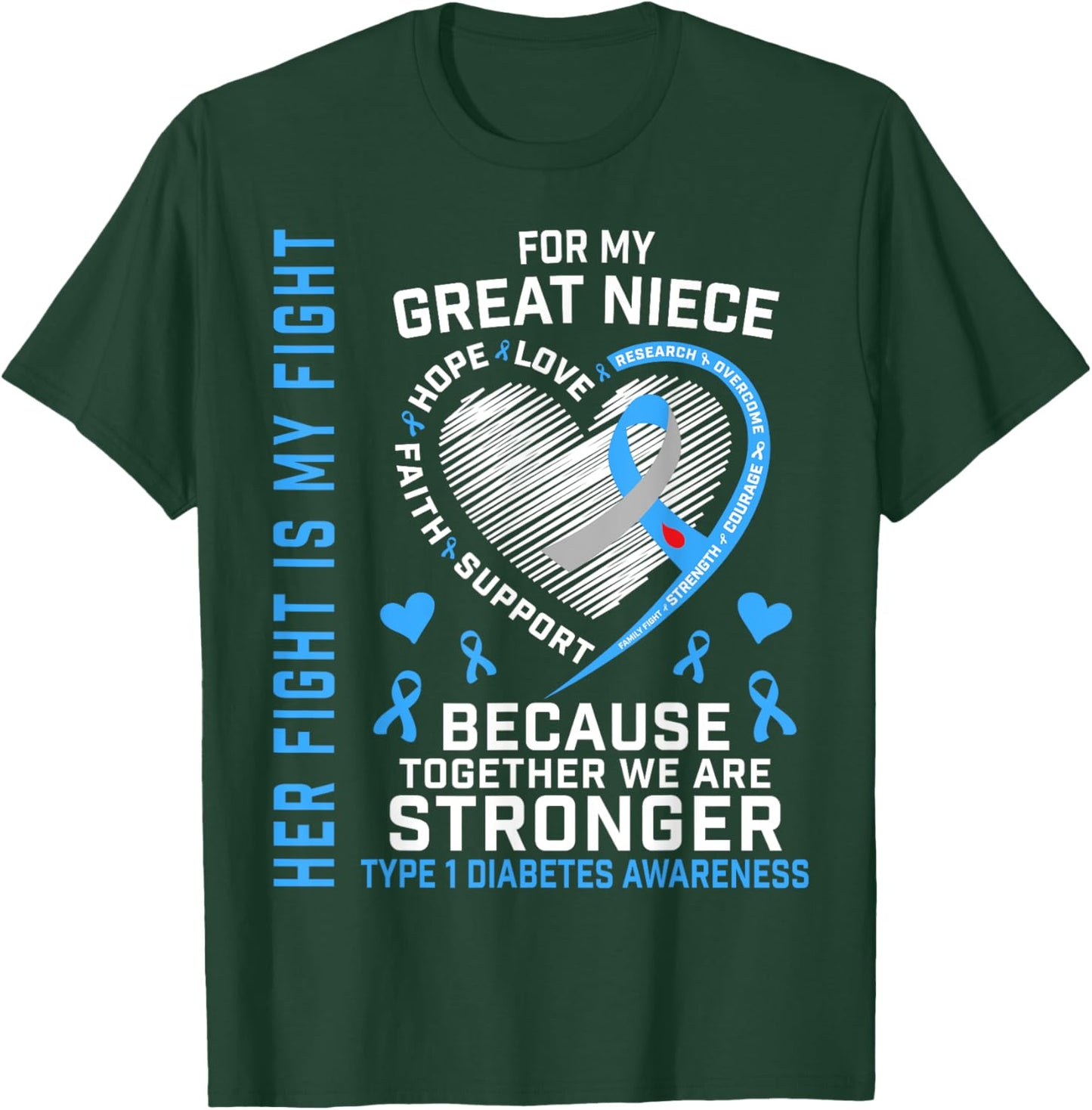 Juvenile Type 1 Diabetes T1D Awareness Gifts Great Niece T-Shirt - T-Shirt | Forest