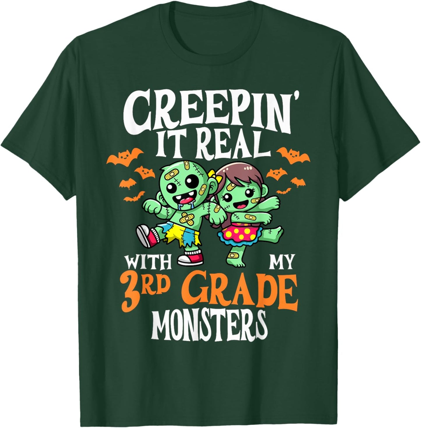 Creepin It Real Monster School 3rd Grade Teacher Halloween T-Shirt - T-Shirt | Forest