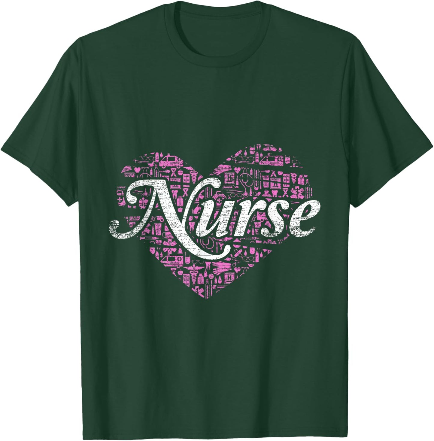 Nurse Heart Love Nursing T-Shirt - T-Shirt | Forest