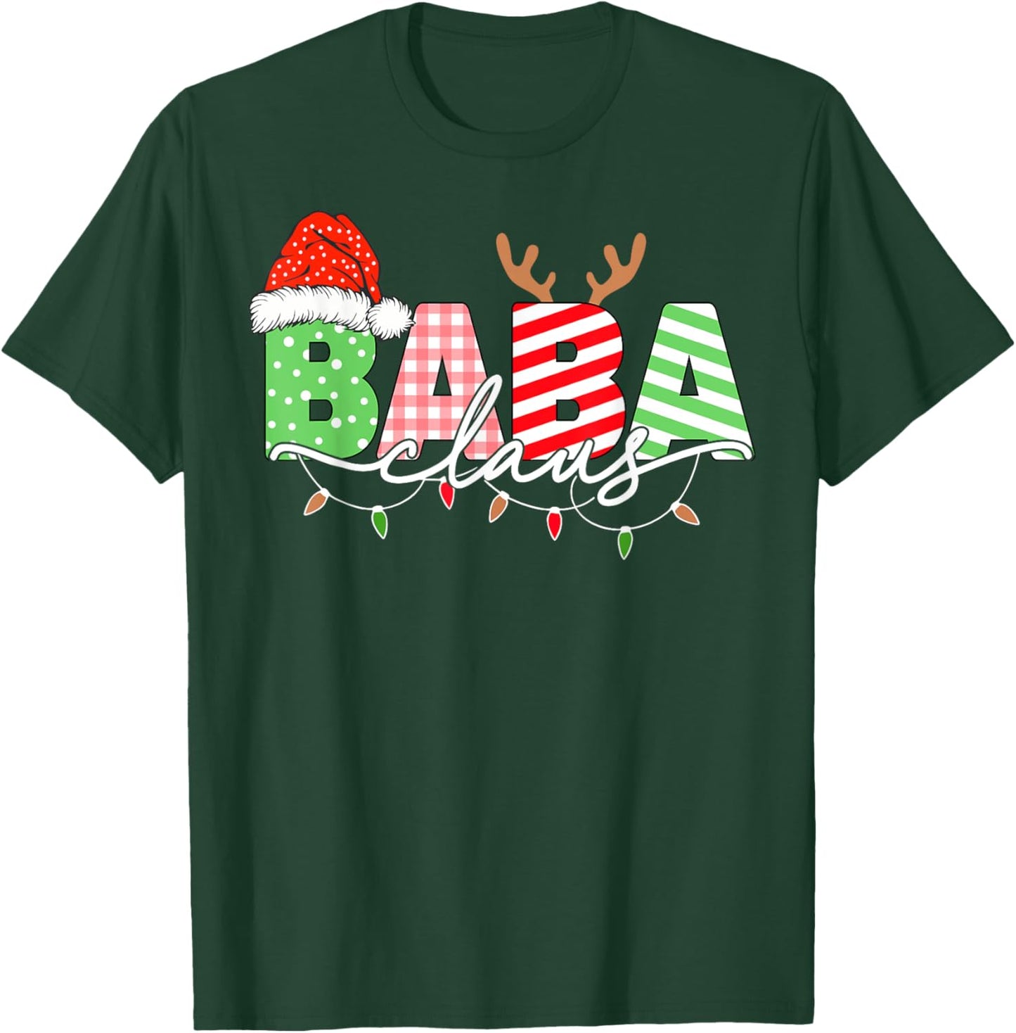 Baba Claus Christmas Lights Santa Hat Family Matching T-Shirt - T-Shirt | Forest