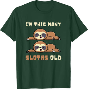 I'm This Many Sloths Old Sloth 2nd Birthday 2 Years Old Bday T-Shirt - T-Shirt | Forest