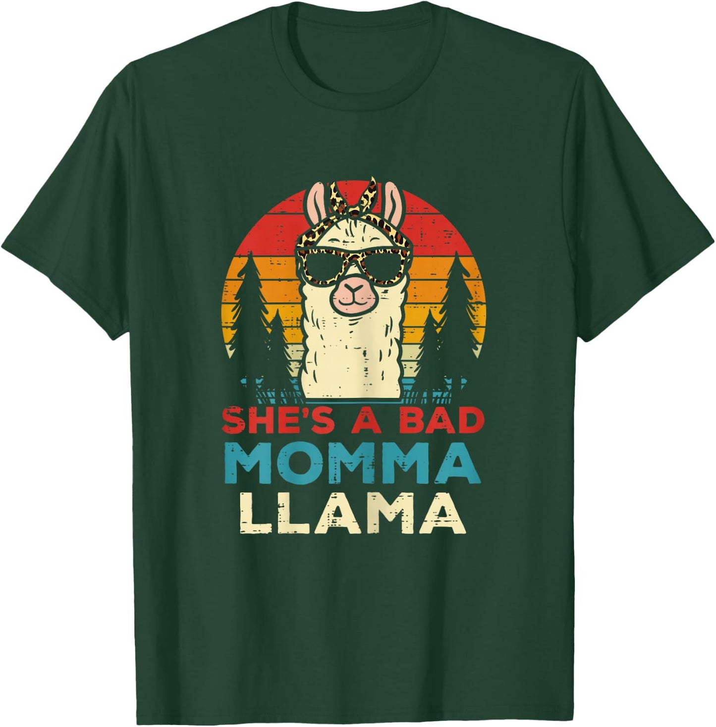 Bad Momma Llama Retro Alpaca Mothers Day Mom Mama Women T-Shirt - T-Shirt | Forest