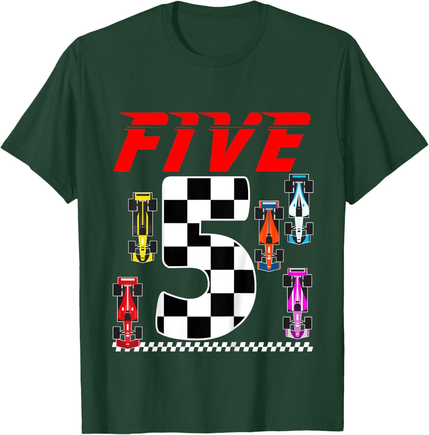 Kids Race Car Party 5 Five Year Old 5th Birthday Car Racing Theme T-Shirt - T-Shirt | Forest