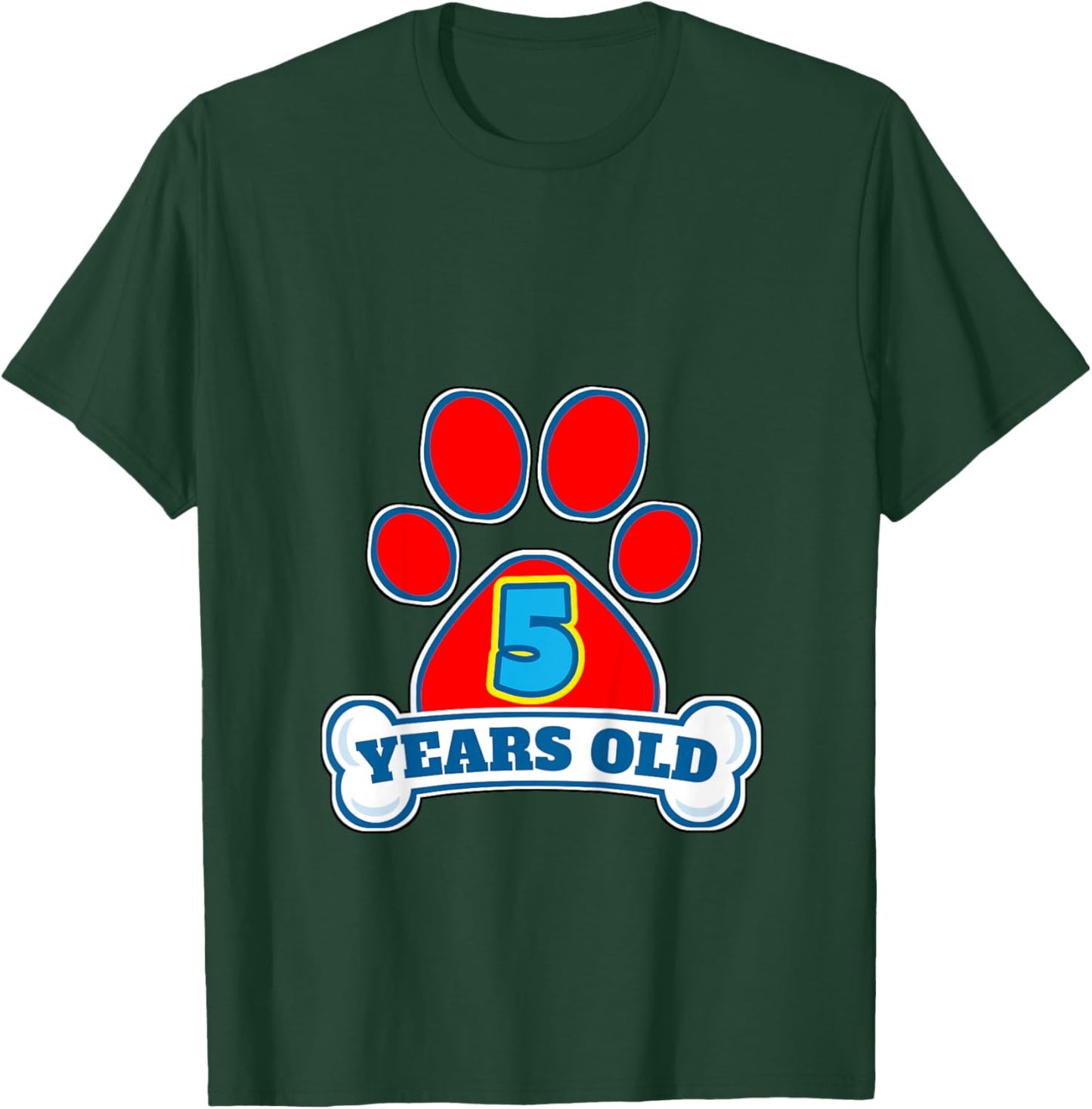 5 Year Old 5th Birthday Paw Themed Party Gift Boys Girls T-Shirt - T-Shirt | Forest