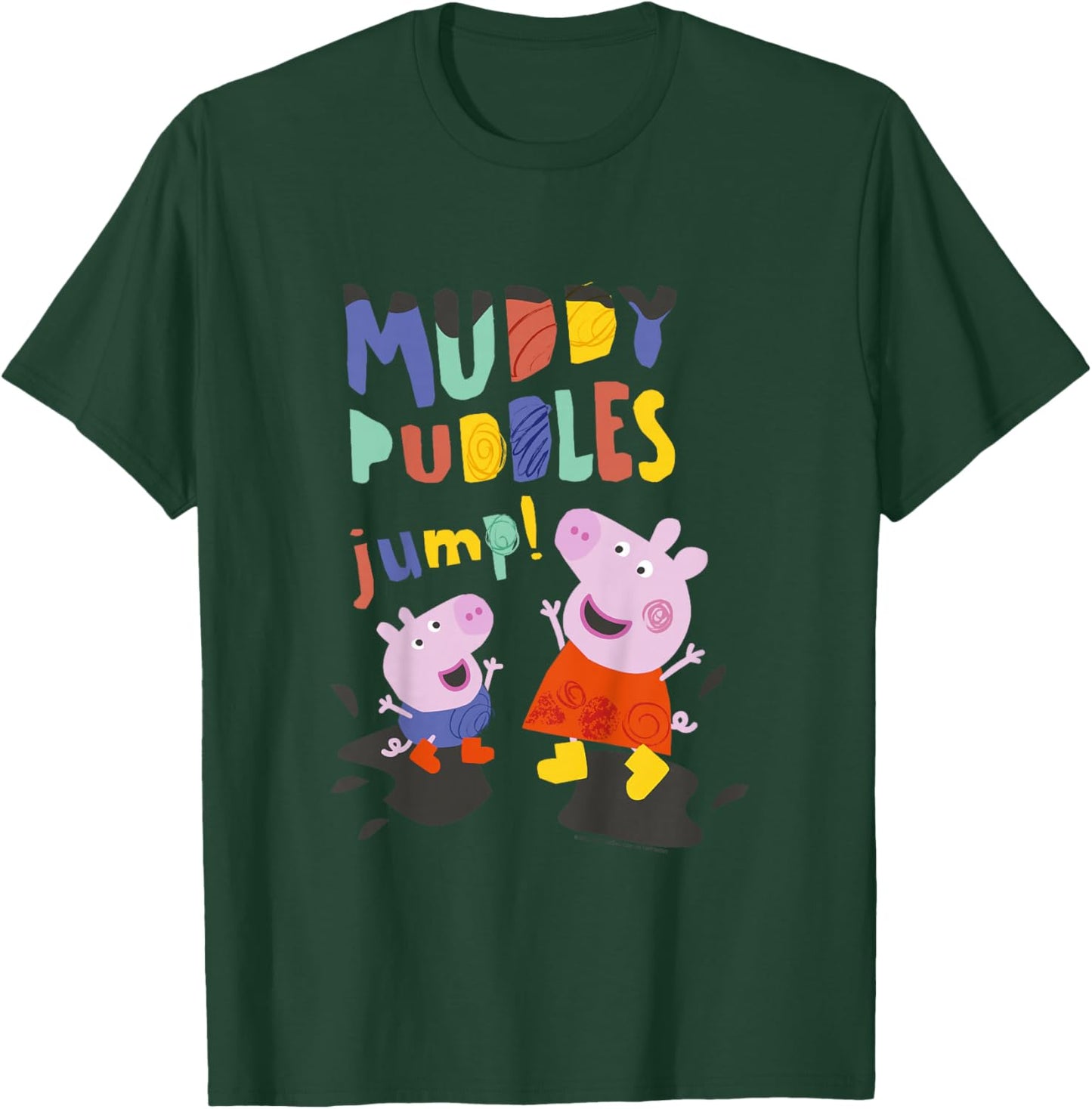 Peppa Pig Muddy Puddles Jump! Peppa & George Having Fun T-Shirt - T-Shirt | Forest
