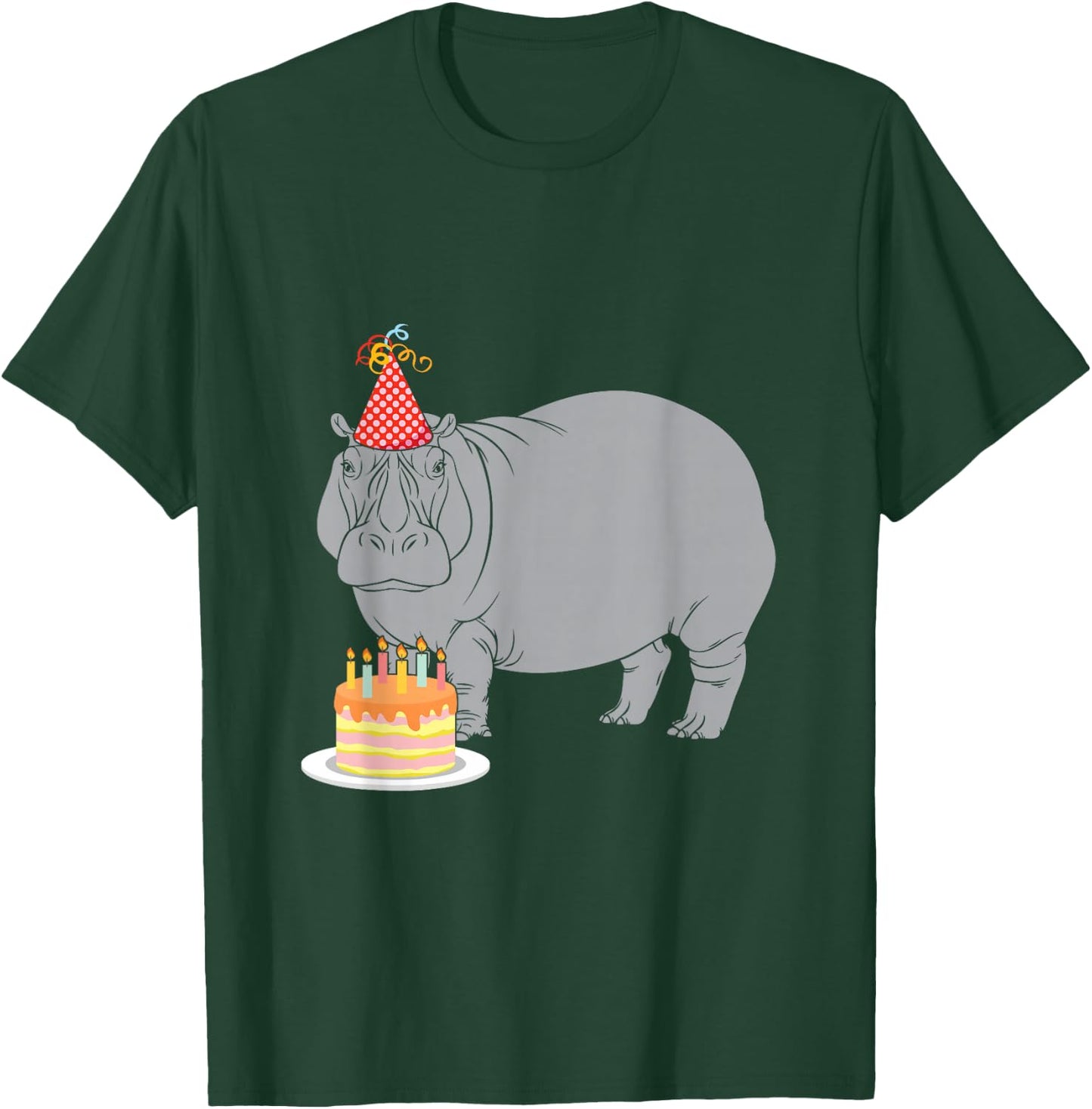 Happy Birthday Hippo Zoo Animal Lover Party Hat Cake Candles T-Shirt - T-Shirt | Forest
