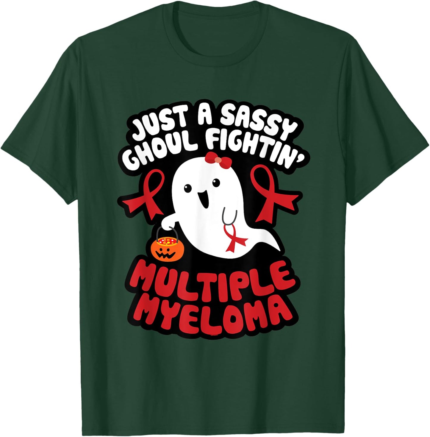 Sassy Ghoul Fighting Multiple Myeloma Halloween Cute Ghost T-Shirt - T-Shirt | Forest