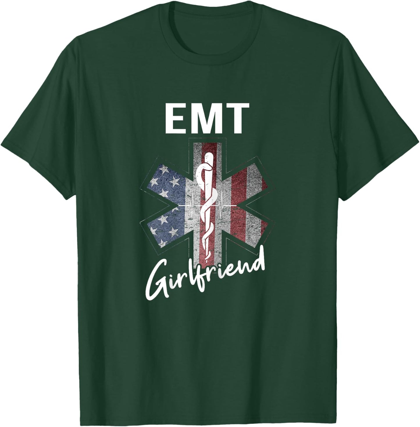 EMT Girlfriend Shirt American Flag USA EMT Girlfriend Gift T-Shirt - T-Shirt | Forest