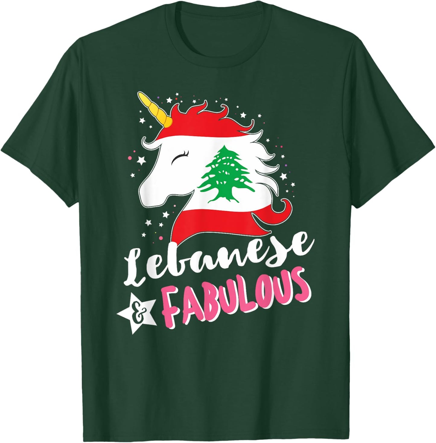 Lebanese Unicorn Lebanon Flag T-Shirt - T-Shirt | Forest