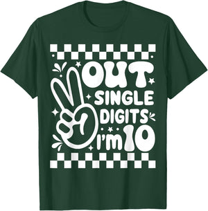 Funny Peace Out Single Digits I'm 10 Year Old 10th Birthday T-Shirt - T-Shirt | Forest