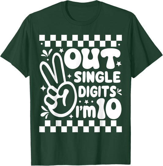 Funny Peace Out Single Digits I'm 10 Year Old 10th Birthday T-Shirt - T-Shirt | Forest