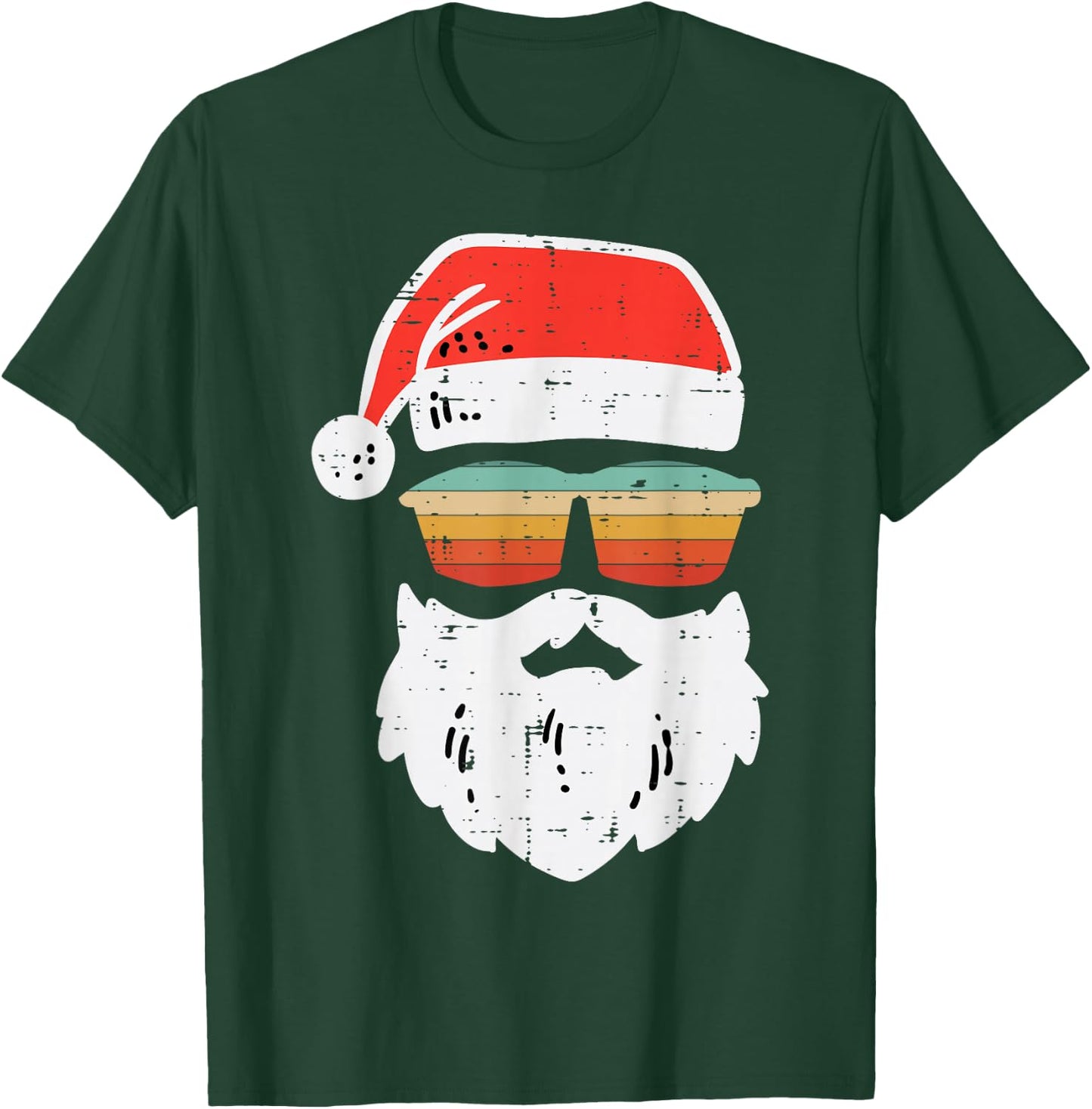 Santa Face Retro Sunglasses Christmas Xmas Men Women Kids T-Shirt - T-Shirt | Forest
