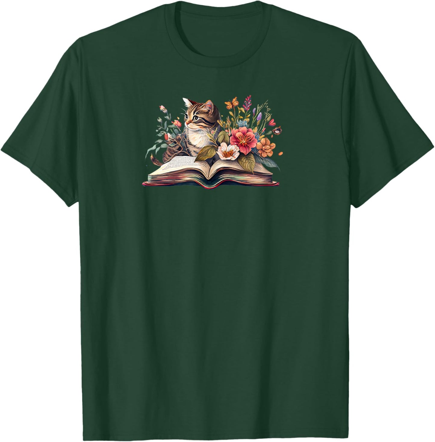 Cat Book Shirt ,Cat Flower Book ,Cat and Book T-Shirt - T-Shirt | Forest