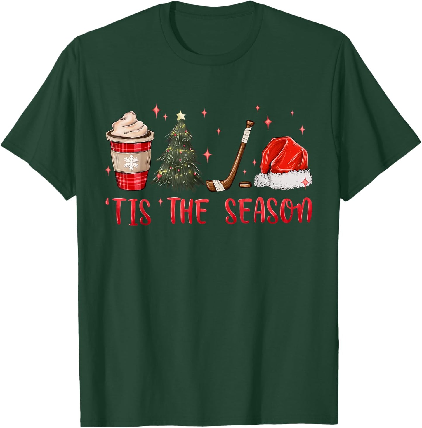 Tis The Season Hockey Coffee Xmas Tree Ice Hockey Christmas T-Shirt - T-Shirt | Forest