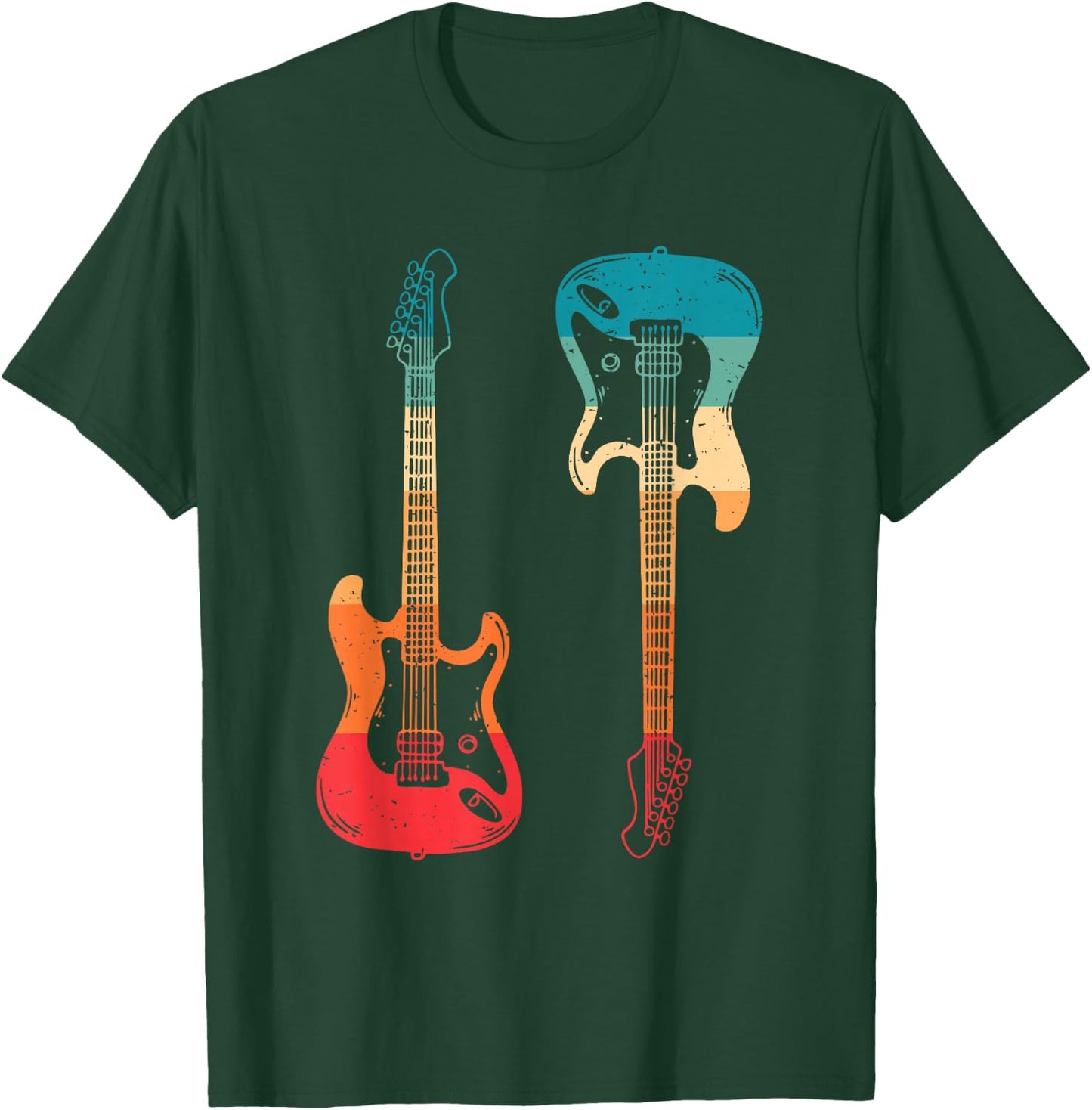 Retro Guitarists Electric Guitar Bass Guitar Rock Music Men T-Shirt - T-Shirt | Forest