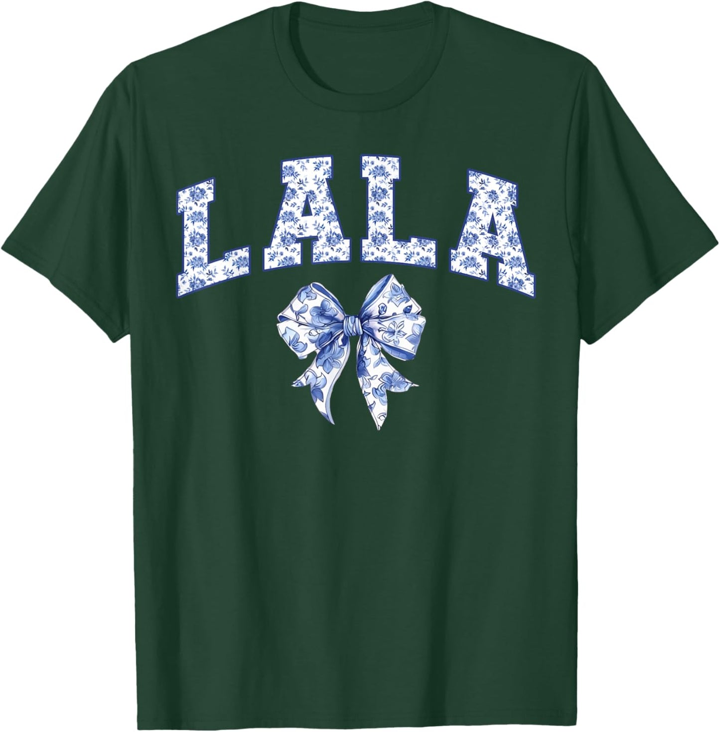Lala Coquette Toile Blue Bow Floral Family Matching T-Shirt - T-Shirt | Forest
