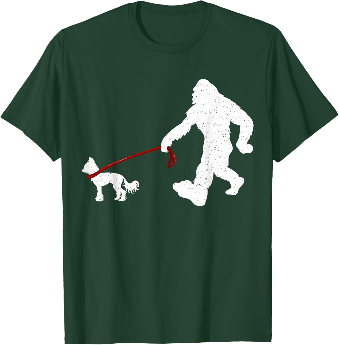 Funny Bigfoot Walking With Chinese Crested Dog Gifts T-Shirt - T-Shirt | Forest
