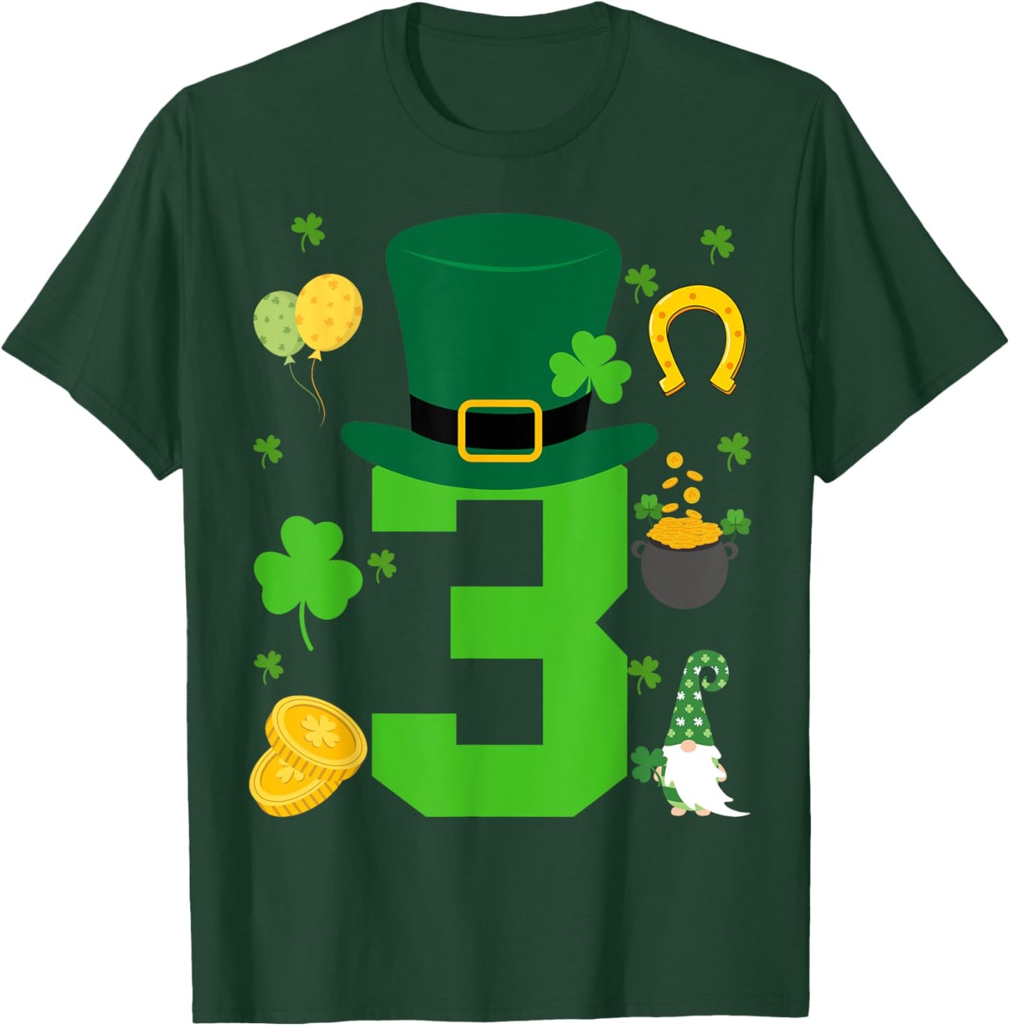 Toddler 3rd Birthday Patricks Day Themed 3 Year Old Boys Kid T-Shirt - T-Shirt | Forest