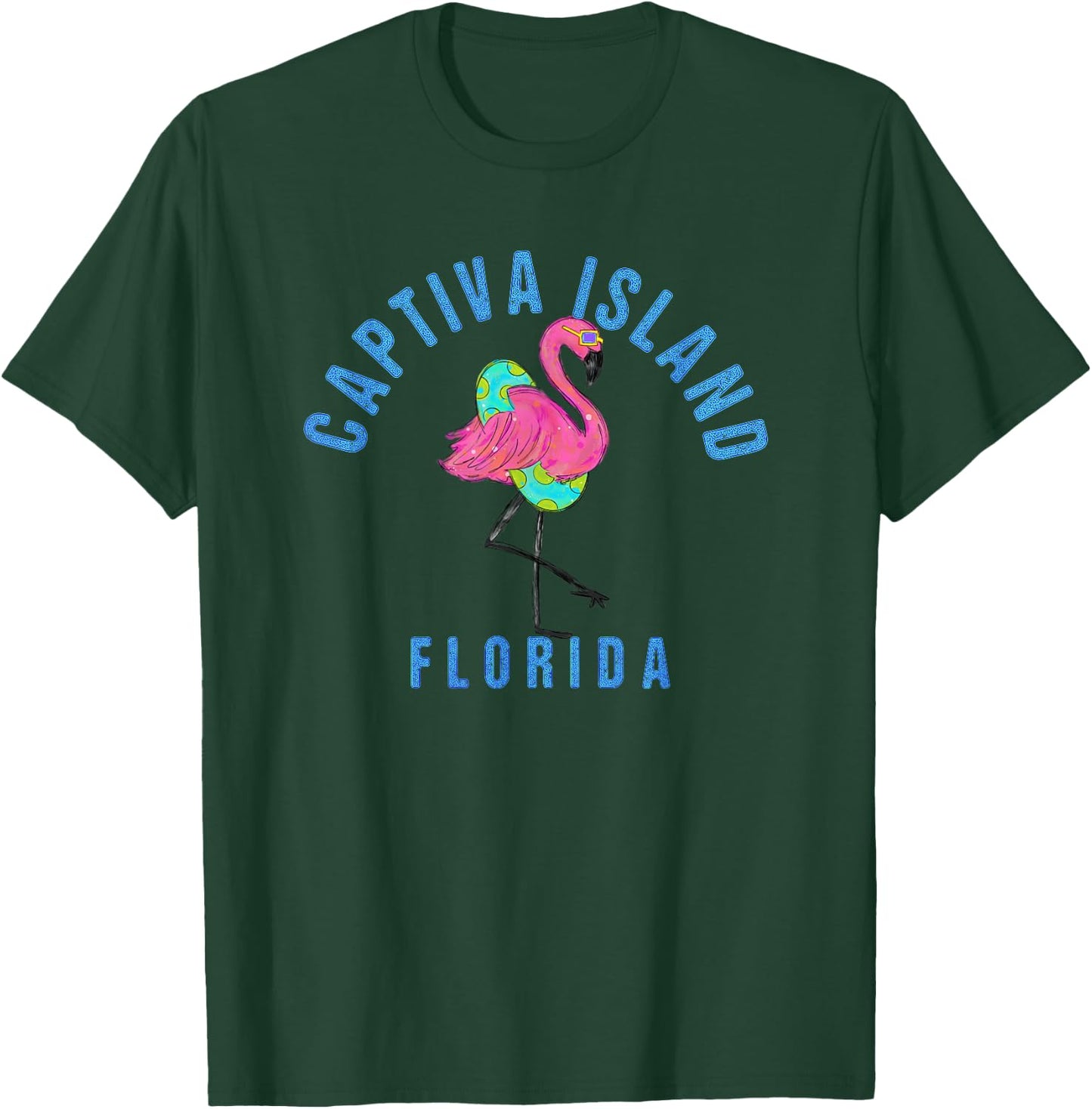 Captiva Island Beach Design / Flamingo Illustration T-Shirt - T-Shirt | Forest