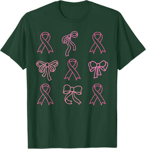 Breast Cancer Awareness Pink Coquette Bow Warrior T-Shirt - T-Shirt | Forest
