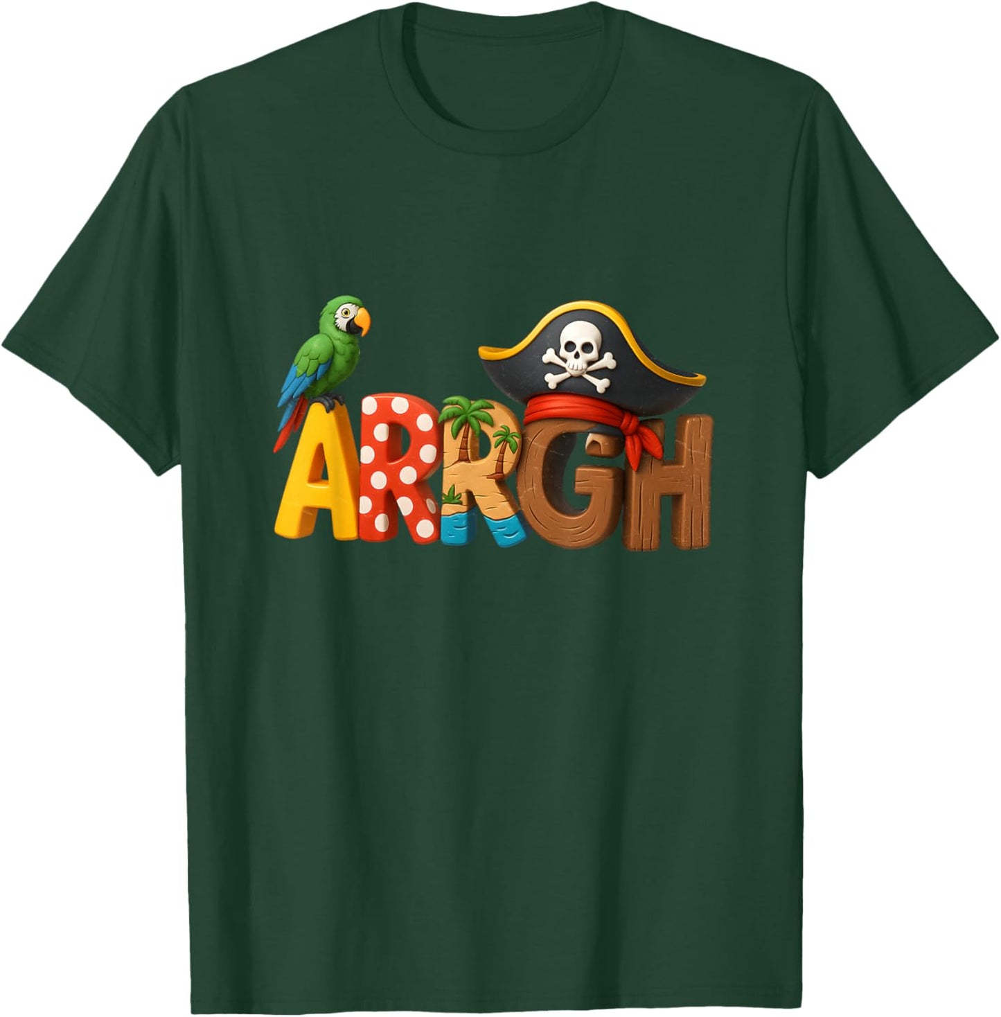 Pirate Arrgh Parrot Skull Hat Adventure Style Ocean Lovers T-Shirt - T-Shirt | Forest