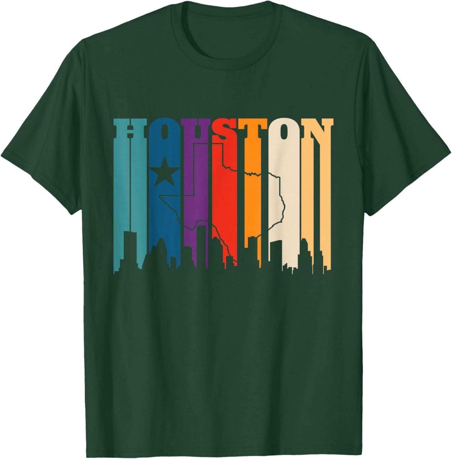 Houston Texas Map Skyline Gift Texas Home State Souvenir T-Shirt - T-Shirt | Forest