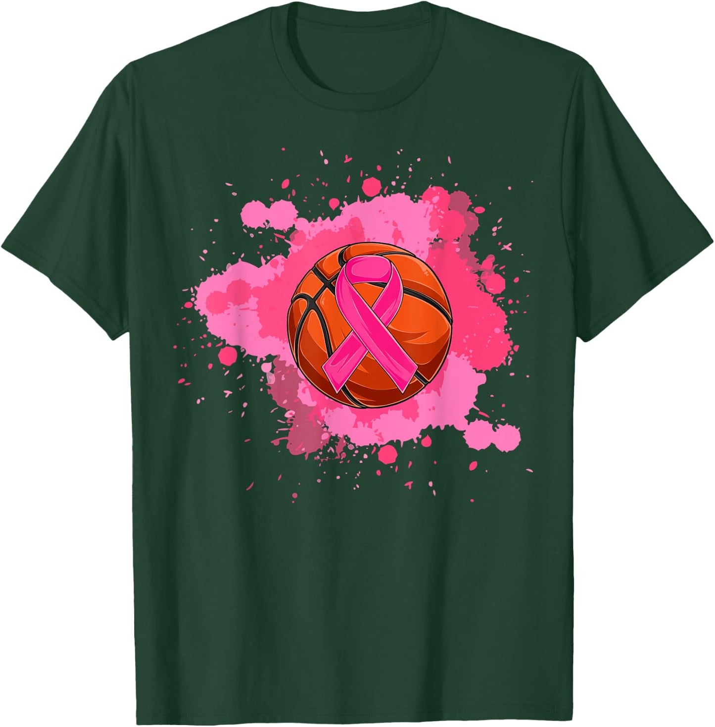 Pink Ribbon Basketball Breast Cancer Awareness T-Shirt - T-Shirt | Forest