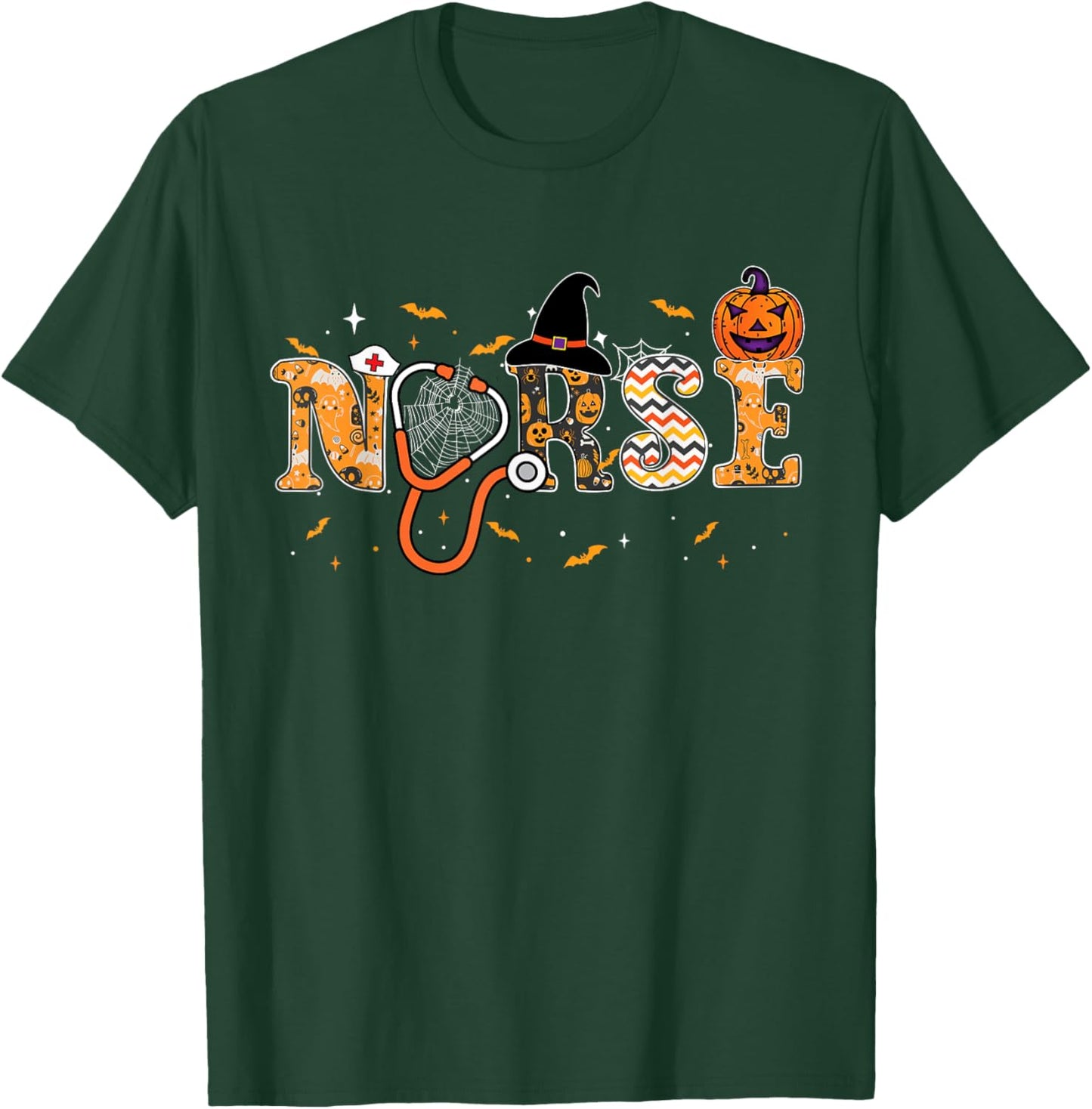Nurse Halloween Costume Stethoscope Pumpkin Spooky Nurse T-Shirt - T-Shirt | Forest
