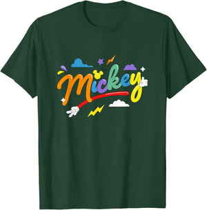 Disney Mickey And Friends Retro Rainbow Bubble Logo T-Shirt - T-Shirt | Forest